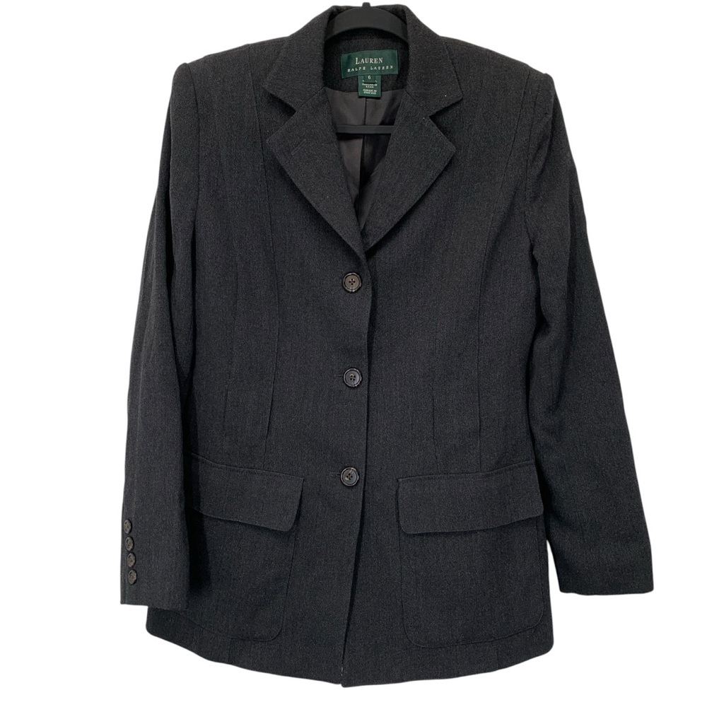 Vtg Lauren Ralph Lauren Made in USA Charcoal Blazer 100% Wool